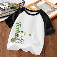史努比t恤男童短袖2024洋气帅气宽松拼接插肩袖纯棉儿童上衣 网球努比_左下黑 120cm(120cm)