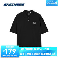 SKECHERS 斯凯奇 女款POLO衫吸湿速干宽松舒适短袖碳黑L224W028