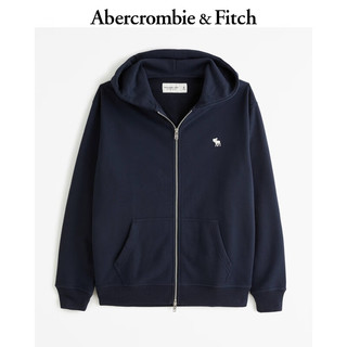 Abercrombie & Fitch 男装女装情侣 24春新款小麋鹿拉链外套毛圈布连帽卫衣355496-1 海军蓝 M (180/100A)