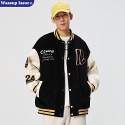 wassupissue美式潮牌棒球服男款秋季宽松飞行夹克休闲情侣外套男