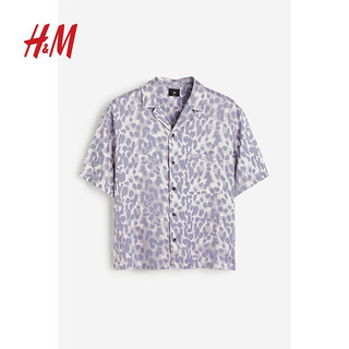 H&M男装2024春季宽松版型莱赛尔古巴领衬衫1214915 灰色/豹纹 165/84A XS