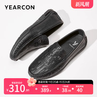 YEARCON 意尔康 男鞋春秋季真皮商务休闲皮鞋男士一脚蹬豆豆鞋英伦风乐福鞋