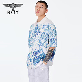 BOY LONDON24春夏款短袖蓝色满印印花时尚衬衫外套N22002 蓝色 XS