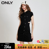 ONLY 春季时尚收腰高腰镂空短款牛仔连衣裙女|123242001