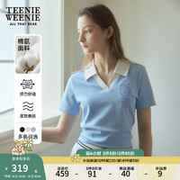 Teenie Weenie小熊2024年夏季撞色POLO短袖正肩T恤短款上衣女 浅蓝色 160/S