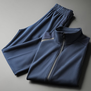 黎克曼（likeman）高端运动套装男春秋季中老年男装搭配一套休闲跑步衣服爸爸两件套 蓝色 2XL-（140-160斤）