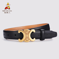 稻草人皮带女平滑扣时尚百搭装饰裤腰带收腰裤带黑色 黑色 105cm