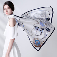 上海故事真丝丝巾女春款丝巾高档桑蚕丝绸披肩丝巾母亲节 海行蓝白