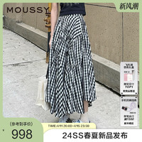 MOUSSY 摩西 2024夏季新品文艺感不规则格纹半身裙028HSA30-0701