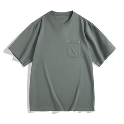 PEACEBIRD WOMEN 太平鸟女装 男装2024夏季款口袋纯棉圆领短袖男式T恤