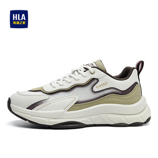 海澜之家HLA男鞋拼接增高耐磨运动舒适透气休闲鞋HAAXXM2DBF035 白棕色41