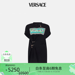 VERSACE 范思哲 女装金属别针撞色印花棉松T恤黑色  礼物