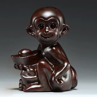 KITC 黑檀木猴子雕刻摆件十二生肖