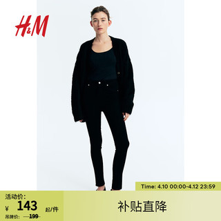 H&M 女装裤子冬季新款时尚简约舒适弹力紧身高腰牛仔裤1207354 黑色 160/68A