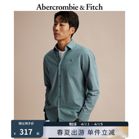 Abercrombie & Fitch 男装 美式复古百搭通勤刺绣小麋鹿经典长袖府绸衬衫 330312-1 绿色条纹 S (175/92A)