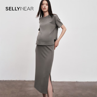 Sellynear套装时尚洋气时髦2024气质廓形感T恤半裙两件套 松烟咖 S