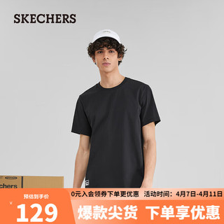 SKECHERS 斯凯奇 吸湿速干短袖男针织休闲凉感T恤衫L223M075 碳黑/0018