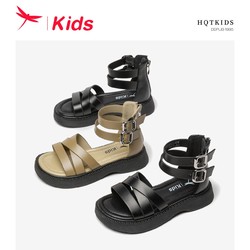 红蜻蜓儿童2022夏季新款罗马凉鞋时尚软底公主小女孩儿童鞋子黑色