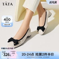 TATA 他她 单鞋女2024新款法式粗跟女鞋气质百搭鞋子女款XYT10CQ3