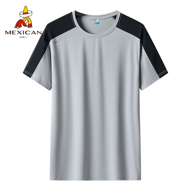 Mexican 稻草人 男款短袖冰丝T恤速干大码运动短袖 灰色