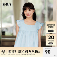 森马（Semir）无袖衬衫女短款修身方领温柔2024夏季纯棉小飞袖衬衣可爱 蓝色调00488 165/88A/L