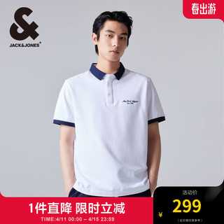 杰克·琼斯（JACK&JONES）夏季常规版型撞色领口设计大众简约短袖polo衫男224206032 本白色A06 常规 本白色A06 165/88A/XS