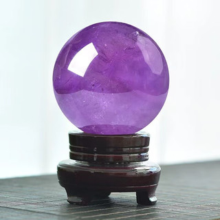 关辰天然紫水晶球摆件原石手工打磨客厅卧室办公乔迁摆设支持鉴定 球直径5厘米【配底座】