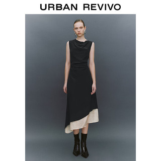 URBAN REVIVO 夏季女收褶A型连衣裙 UWG740058 黑色 L