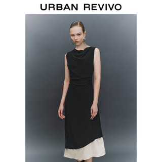 URBAN REVIVO 夏季女收褶A型连衣裙 UWG740058 黑色 L