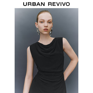 URBAN REVIVO 夏季女收褶A型连衣裙 UWG740058 黑色 L