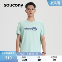 Saucony索康尼秋冬男子运动短袖T恤跑步休闲健身舒适冷感横条透气