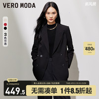 VERO MODA 黑色西装2024春夏新款宽松双排扣通勤百搭休闲外套女