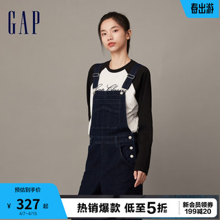 Gap 盖璞 女装冬季2023学院风格复古减龄背带裤841416宽松牛仔裤 深蓝色 165/84A(M) 亚洲尺码