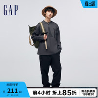 Gap 盖璞 男装春季2024LOGO纯棉宽松长袖T恤452532运动休闲上衣 黑灰色 185/104A(XXL)亚洲尺码