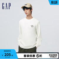 Gap 盖璞 男女装2024春季华夫格肌理圆领长袖T恤套头上衣417150 白色 170/92A(M)亚洲尺码