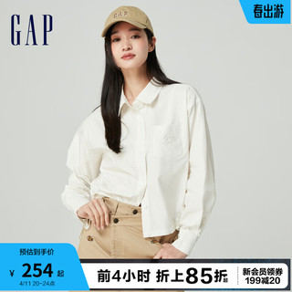 Gap 盖璞 女装春季2024抽绳开叉长袖刺绣翻领衬衫纯棉上衣873202 白色 165/84A(M) 亚洲尺码