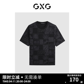 GXG 男装 2024年夏季双色休闲潮流满印圆领短袖t恤男 黑色 175/L