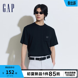 Gap 盖璞 男女装2024夏季纯棉圆领短袖T恤宽松简约多色上衣460846 炭黑色 175/96A(L) 亚洲尺码