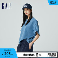 Gap 盖璞 女装2024春季logo宽松水洗亲肤圆领短袖T恤套头上衣874488 蓝色 160/80A(S)亚洲尺码