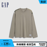 Gap 盖璞 男装冬季2023LOGO水洗棉宽松长袖T恤841243运动休闲上衣 灰棕色 175/96A(L)亚洲尺码