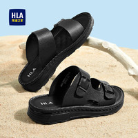 HLA 海澜之家 男鞋简约舒适透气休闲凉拖百搭沙滩鞋HAALXM2AC90092 黑色41