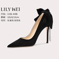 Lily Wei【落苏】配裙子御姐轻熟风高跟鞋洛丽塔黑色小码女鞋设计款 黑色【跟高6cm】 36
