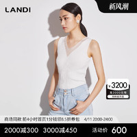 LANDI 兰帝 [商场同款]LANDI欧根纱拼接V领无袖针织背心女秋季新款打底上衣