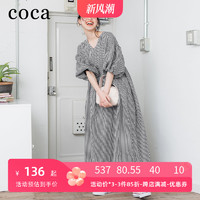 coca 日系Ｖ领娃娃感气质连衣裙女2023夏新款女装泡泡袖长款裙子女