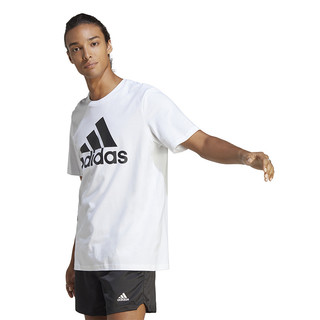 adidas 阿迪达斯 Logo字母印花运动休闲圆领短袖T恤 男款 白色 IC9349