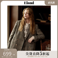 E·LAND 衣恋 Eland衣恋西装外套女美拉德美拉德复古学院风格纹高级感上衣春季