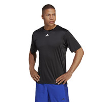 adidas 阿迪达斯 纯色Logo标识运动健身短袖T恤 男款 黑色 IB7915