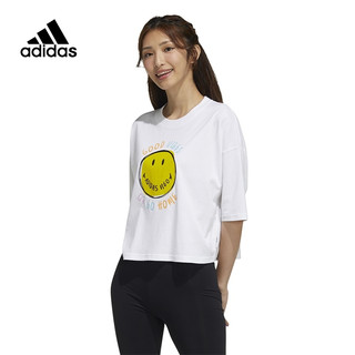 adidas 阿迪达斯 NEO短袖女2022夏季新款运动服宽松圆领休闲半袖T恤H61980