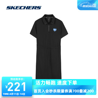 SKECHERS 斯凯奇 2023女子针织短袖连衣裙L223W083 碳黑/0018 L