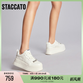 STACCATO 思加图 新款甜美休闲小白鞋增高厚底轻便松糕鞋女鞋C2301AM3C